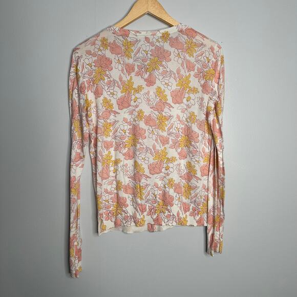 Loft Women's Pink + Yellow Floral Lightweight Button Front Cardigan Size S - Picture 6 of 6